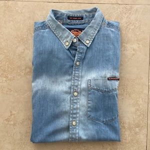 Superdry Men’s London Loom Denim Cotton Short Sleeve Shirt- Size M